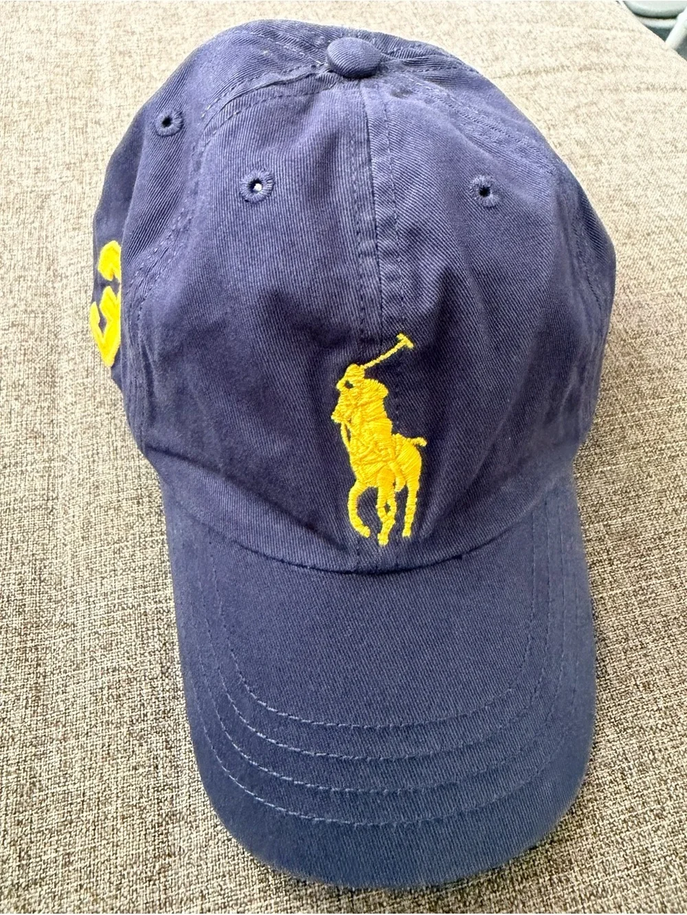 Preloved Boys Ralph Lauren Navy Cap with Yellow Polo Logo and Number 3